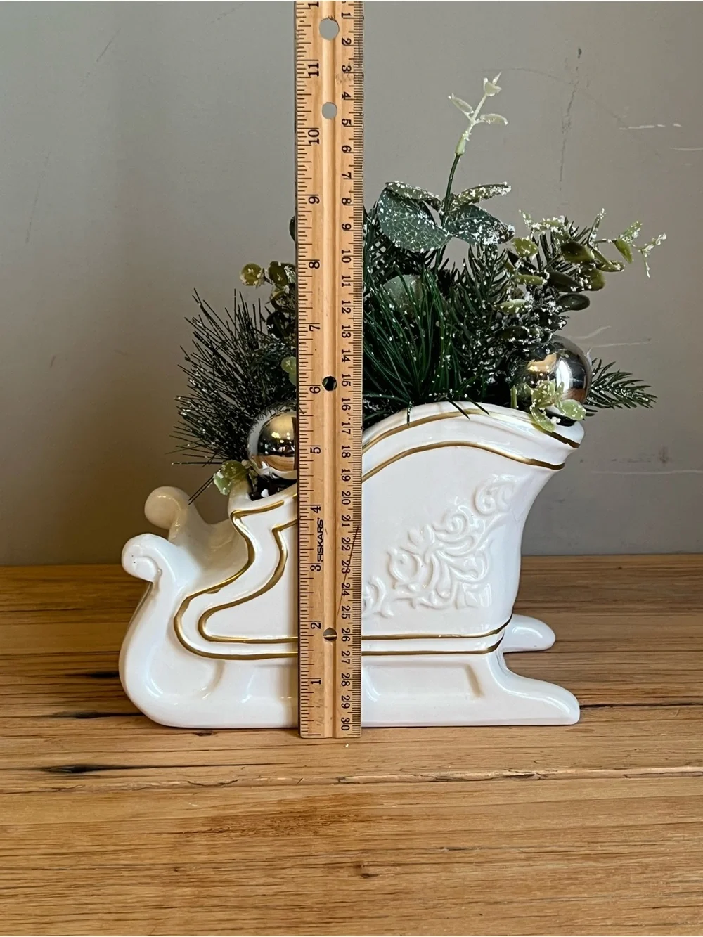 Ceramic Holiday Sleigh Tabletop Artificial Planter Centerpiece-NWT